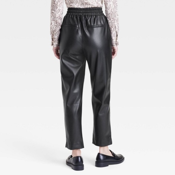 Women's High-Rise Faux Leather Tapered Ankle Pull-On Pants A New Day Black M - Picture 2 of 9